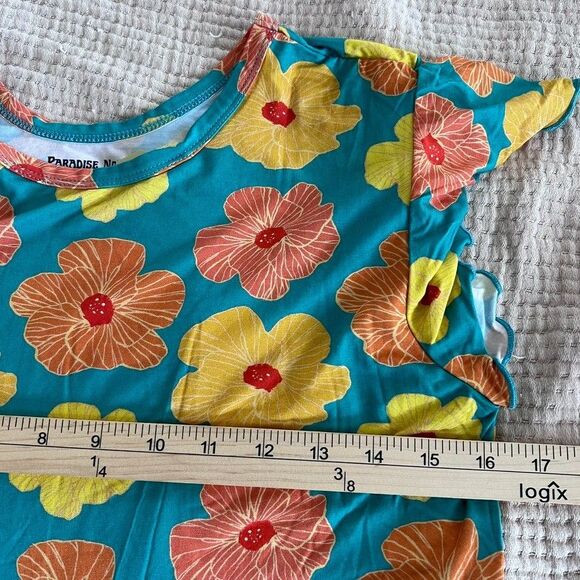 Paradise Now Hawaii Floral Babydoll Dress Girls Youth Large Blue Beach Bamboo - Picture 12 of 13